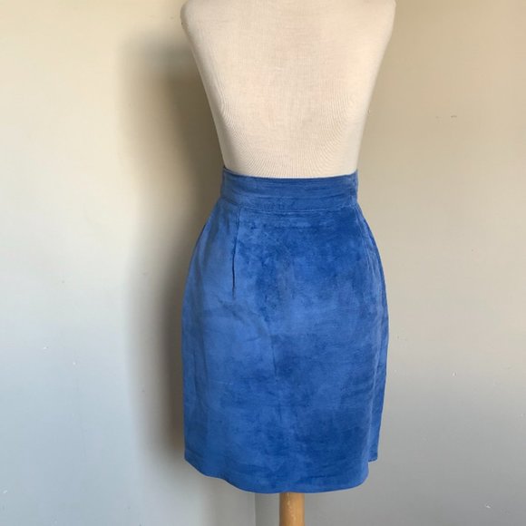 Electric Blue Suede Mini Skirt - Picture 1 of 6